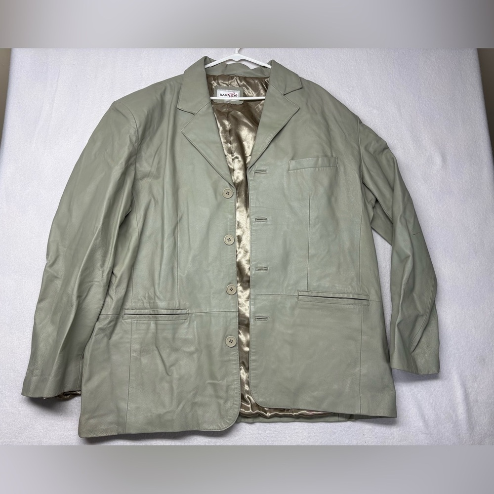 Vintage Bagazio USA Leather Suit Coat Size 3XL Dark Cream Y2K